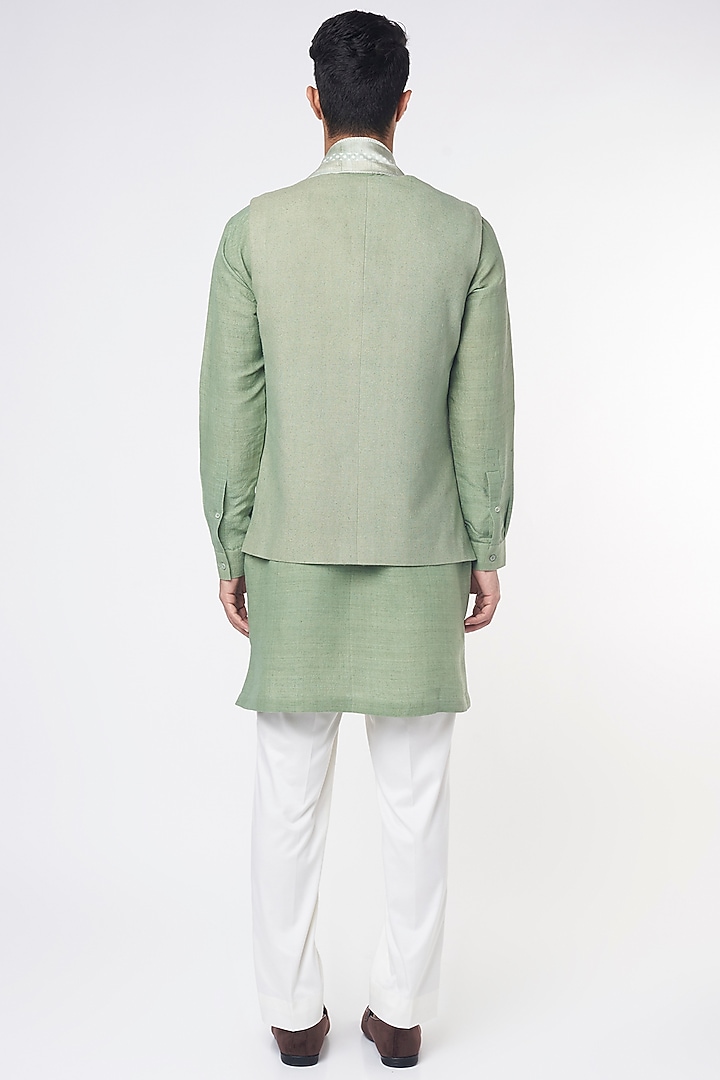 Sauf Green Silk Nehru Jacket Set by Divyam Mehta Men at Pernia's Pop Up Shop