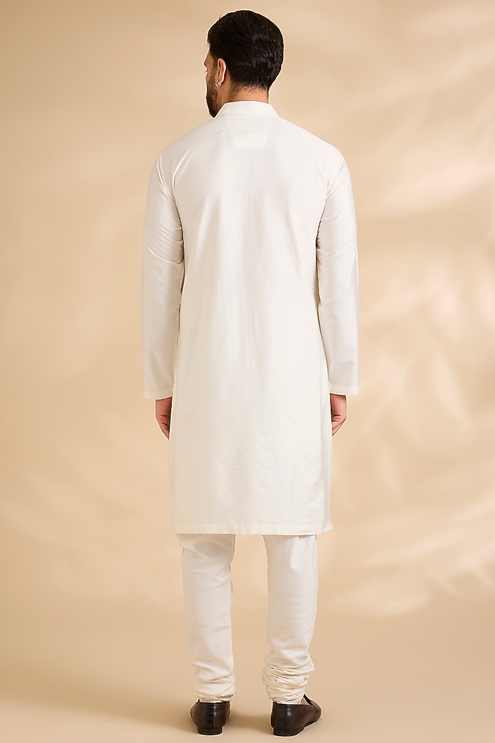 Vanilla White Raw Silk Embroidered Groom Sherwani Set by Divyam Mehta Men at Pernia's Pop Up Shop