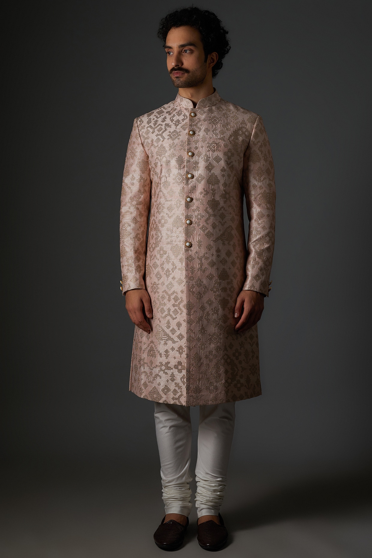 Buy Cream Pure Georgette Hand Embroidered Sherwani Wedding Wear Online at  Best Price | Cbazaar