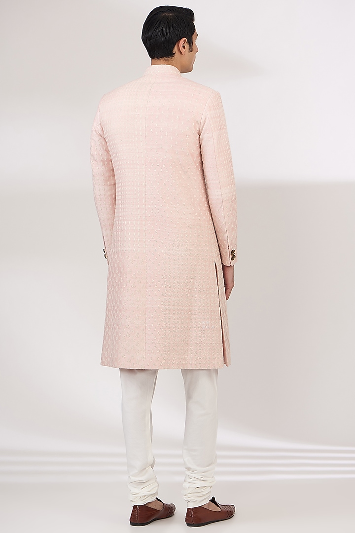 Pink Raw Silk Chikankari Embroidered Groom Sherwani Set by Divyam Mehta Men at Pernia's Pop Up Shop