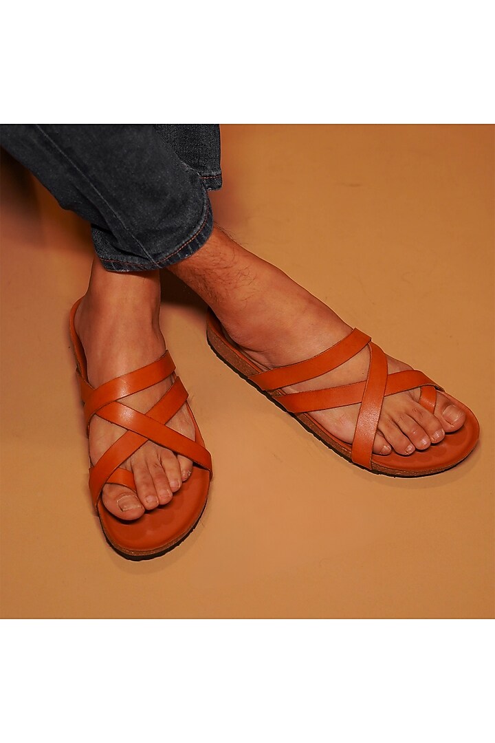 Tan Full Grain Leather Sandals by Dmodot at Pernia's Pop Up Shop