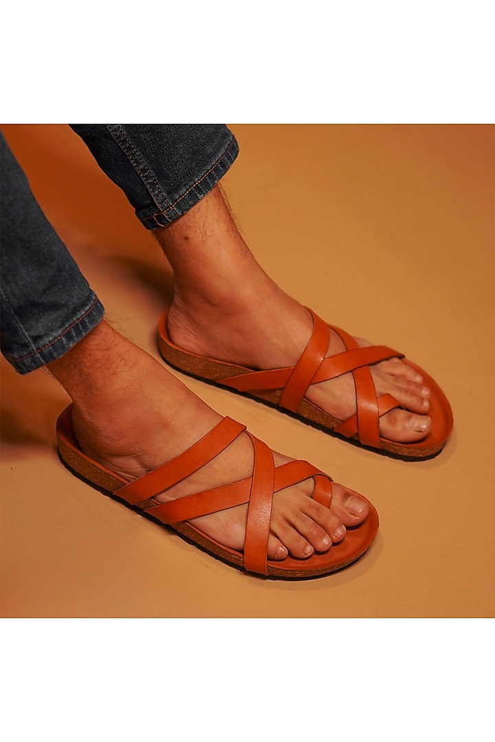 Tan Full Grain Leather Sandals by Dmodot at Pernia's Pop Up Shop