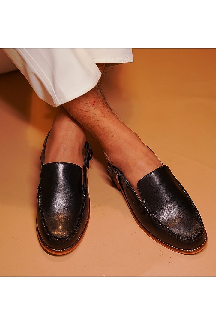 Black Leather Peshawaris by Dmodot at Pernia's Pop Up Shop