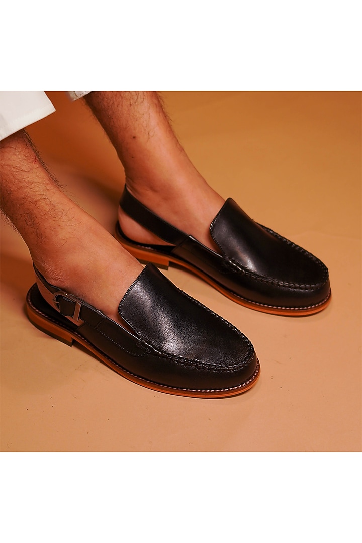 Black Leather Peshawaris by Dmodot at Pernia's Pop Up Shop