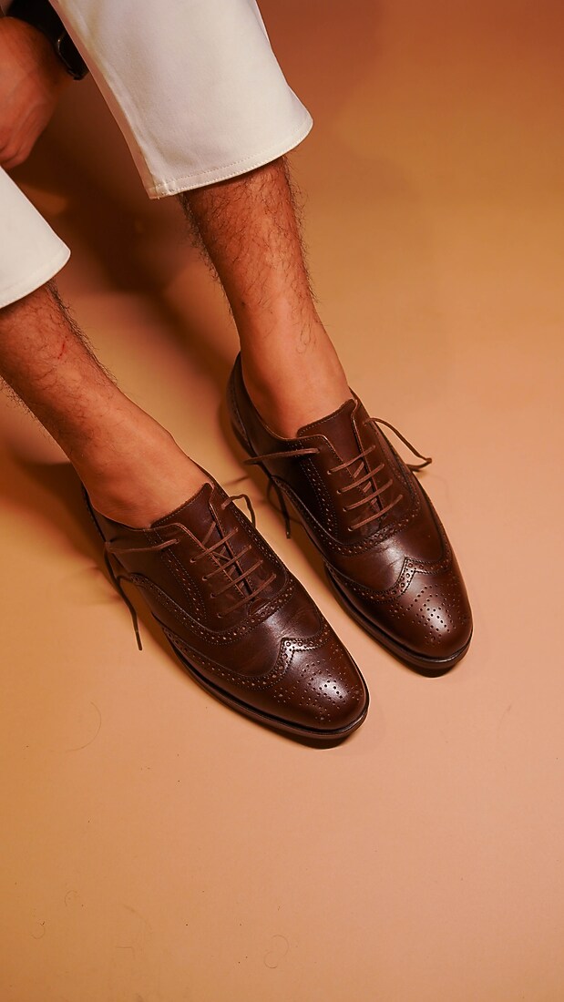 Dark Brown Leather Hand Painted Oxford Brogues by Dmodot at Pernia's Pop Up Shop