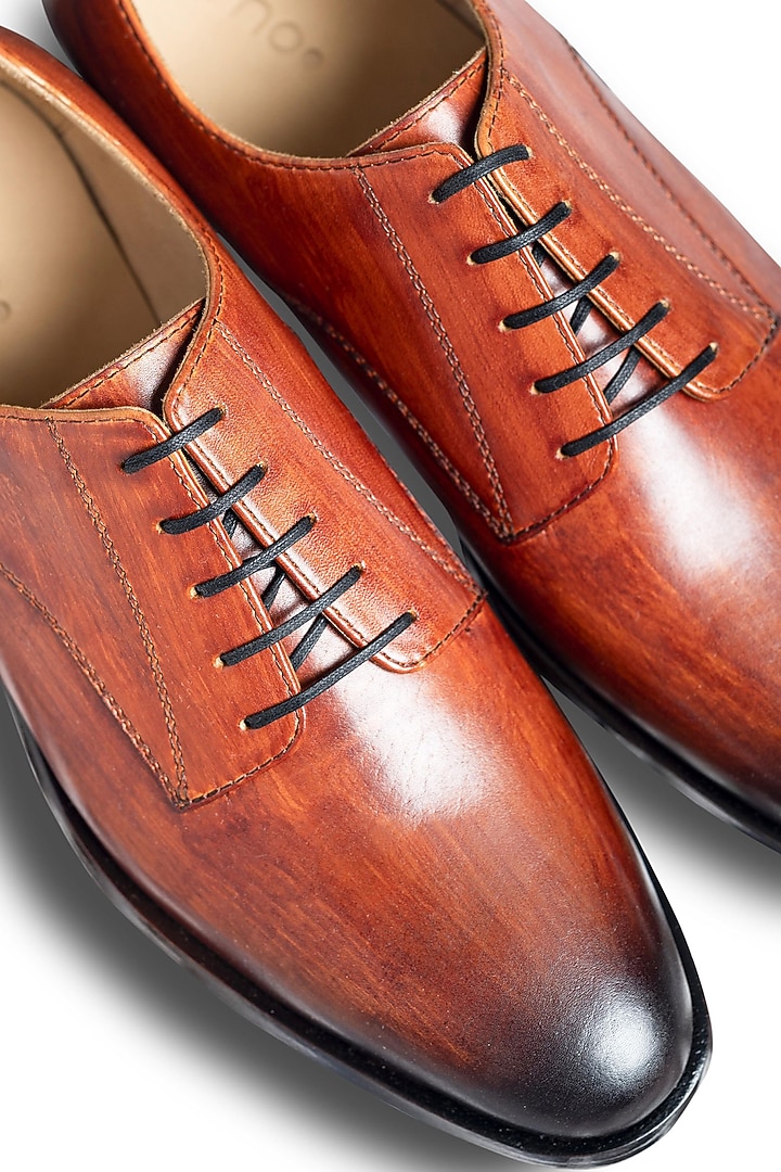 Tan Dual-Tone Leather Hand Painted Oxford Shoes by Dmodot at Pernia's Pop Up Shop