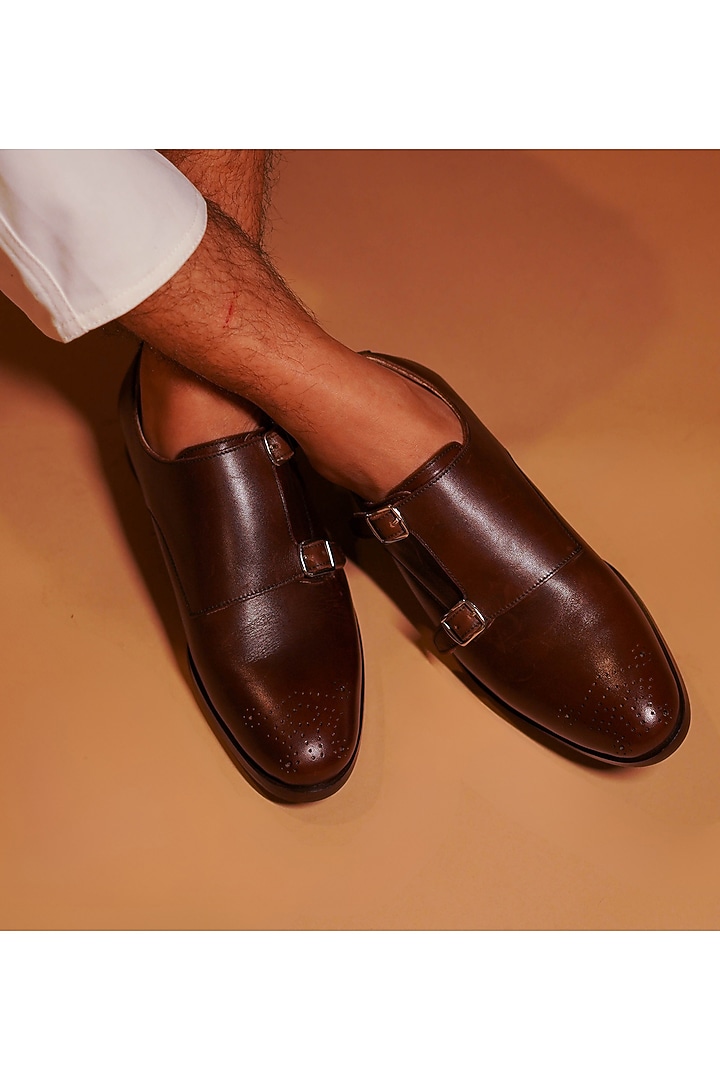 Dark Brown Leather Handcrafted Double Strap Monks by Dmodot at Pernia's Pop Up Shop