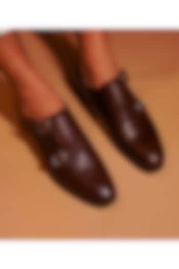 Dark Brown Leather Handcrafted Double Strap Monks by Dmodot
