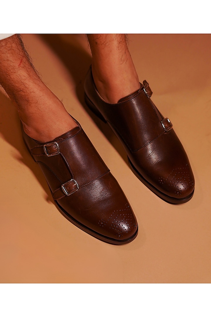 Dark Brown Leather Handcrafted Double Strap Monks by Dmodot