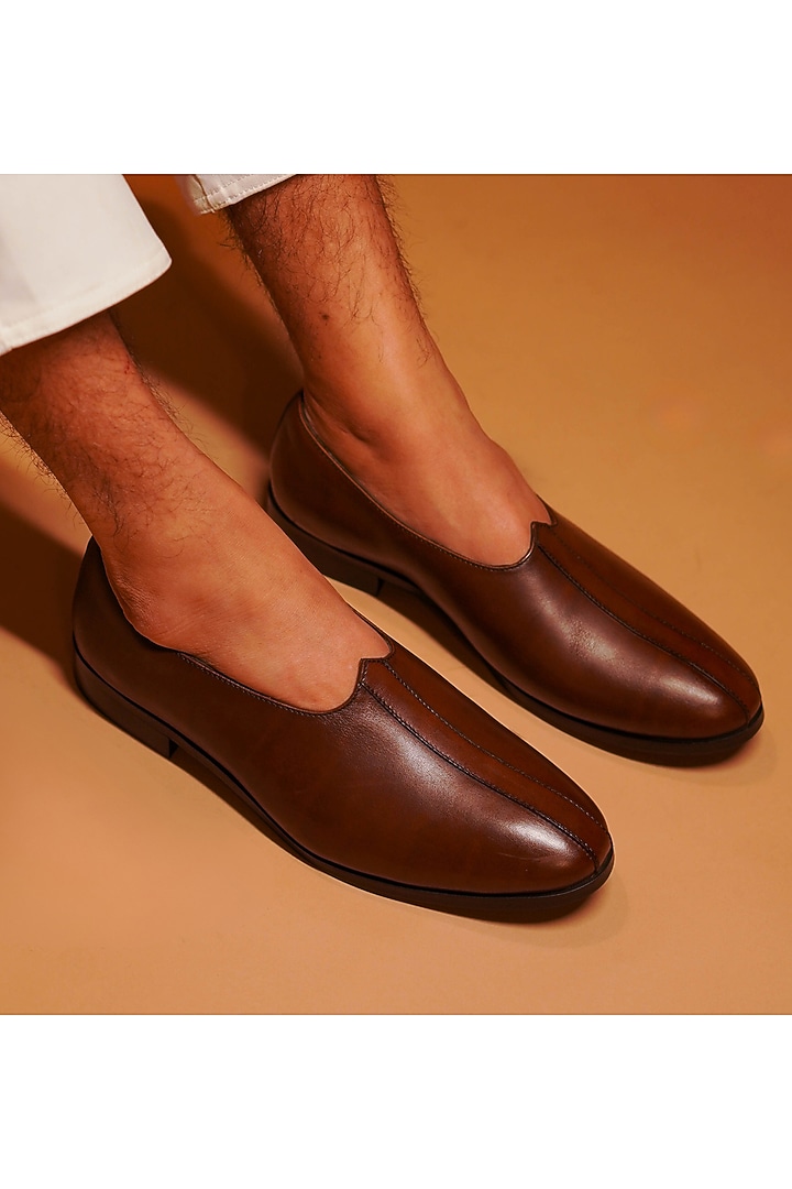 Dark Brown Leather Mojaris by Dmodot at Pernia's Pop Up Shop