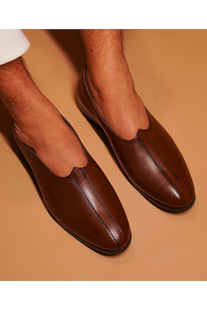 Dark Brown Leather Mojaris by Dmodot at Pernia's Pop Up Shop