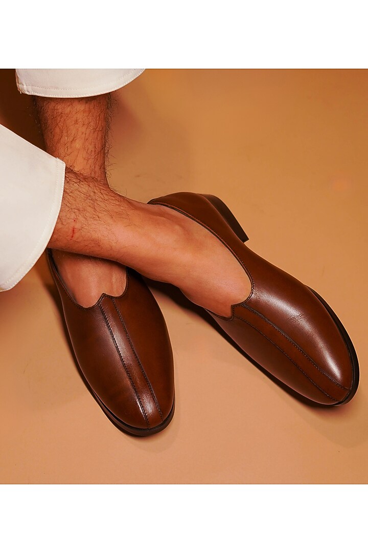 Dark Brown Leather Mojaris by Dmodot at Pernia's Pop Up Shop