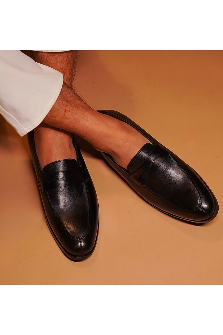 Black Full Grain Leather Loafers by Dmodot at Pernia's Pop Up Shop