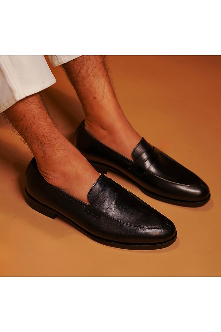 Black Full Grain Leather Loafers by Dmodot at Pernia's Pop Up Shop