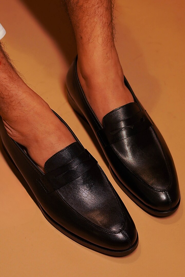 Black Full Grain Leather Loafers by Dmodot at Pernia's Pop Up Shop