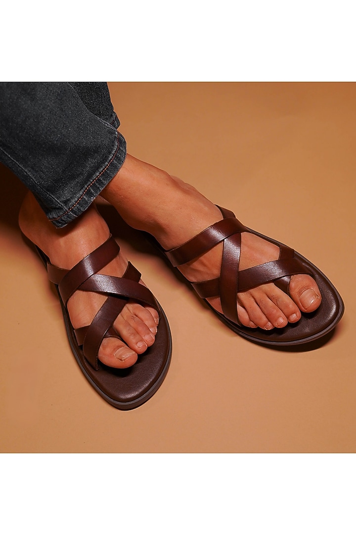 Brown Grain Leather Flats by Dmodot at Pernia's Pop Up Shop