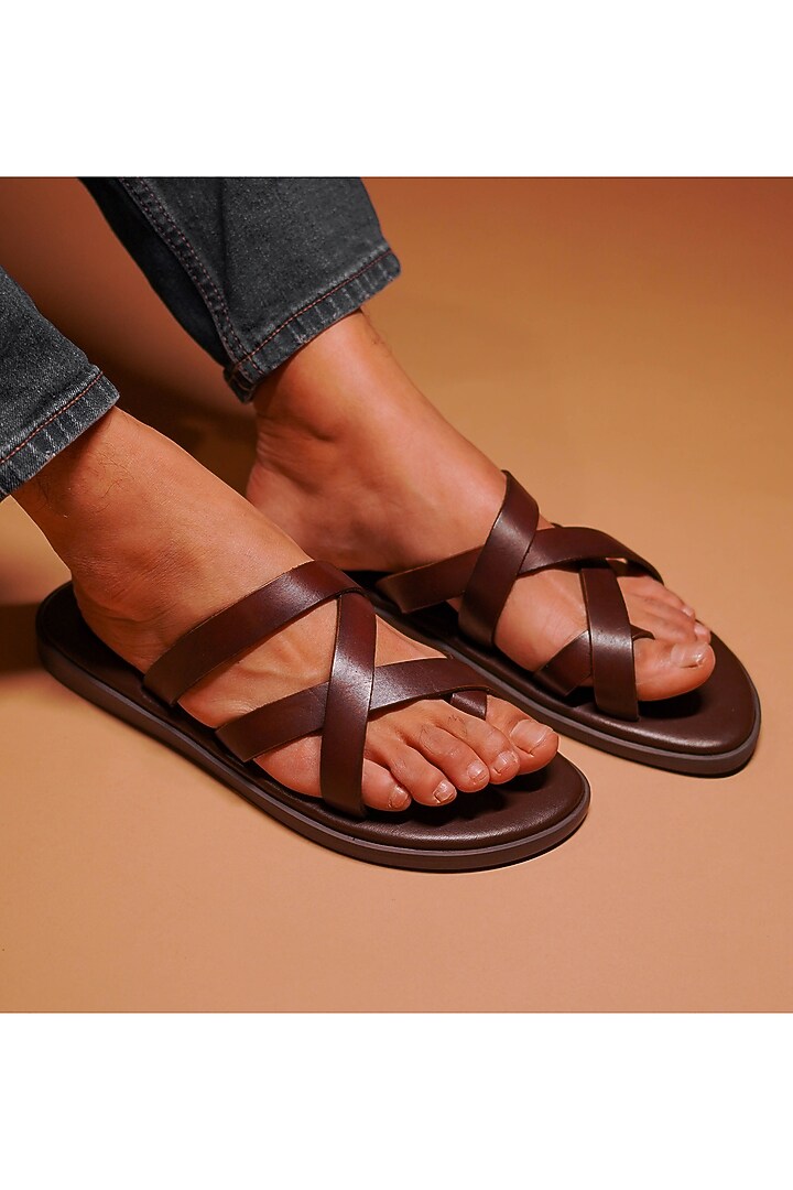 Brown Grain Leather Flats by Dmodot at Pernia's Pop Up Shop