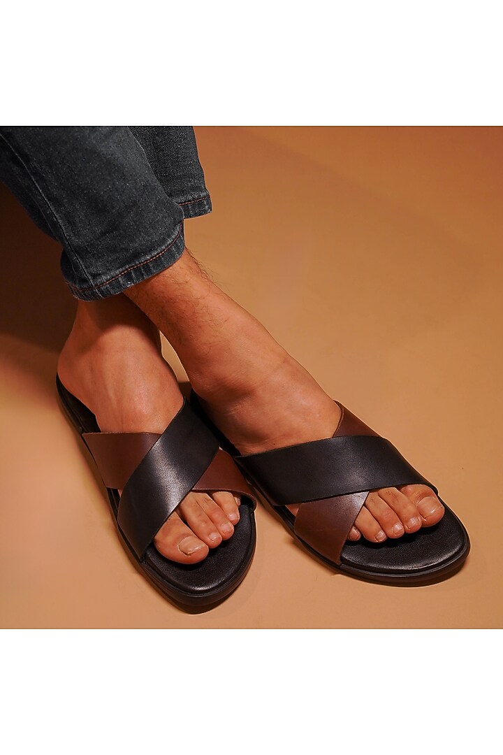 Black & Brown Leather Flats by Dmodot at Pernia's Pop Up Shop