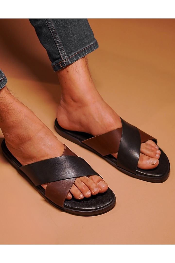 Black & Brown Leather Flats by Dmodot at Pernia's Pop Up Shop