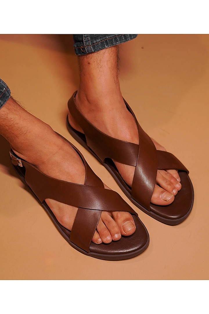 Brown Grain Leather Sandals by Dmodot at Pernia's Pop Up Shop