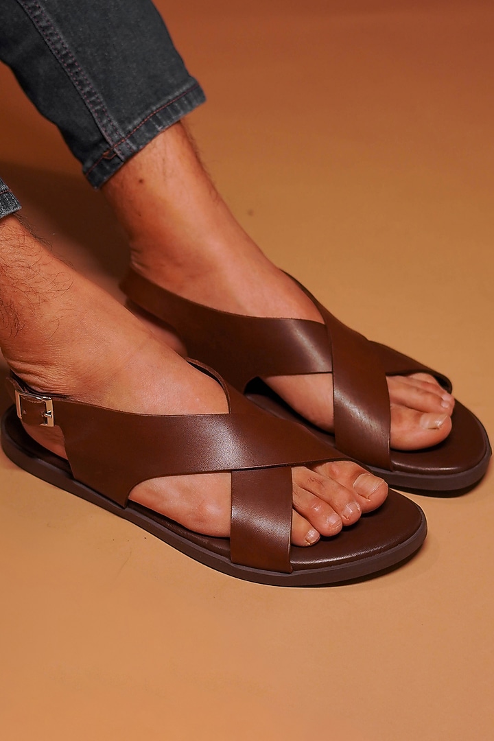 Brown Grain Leather Sandals by Dmodot at Pernia's Pop Up Shop