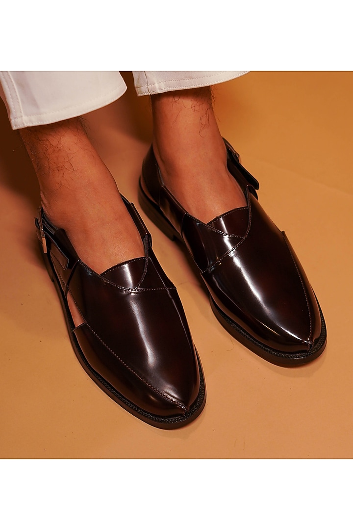 Burgundy Leather Peshawari by Dmodot at Pernia's Pop Up Shop