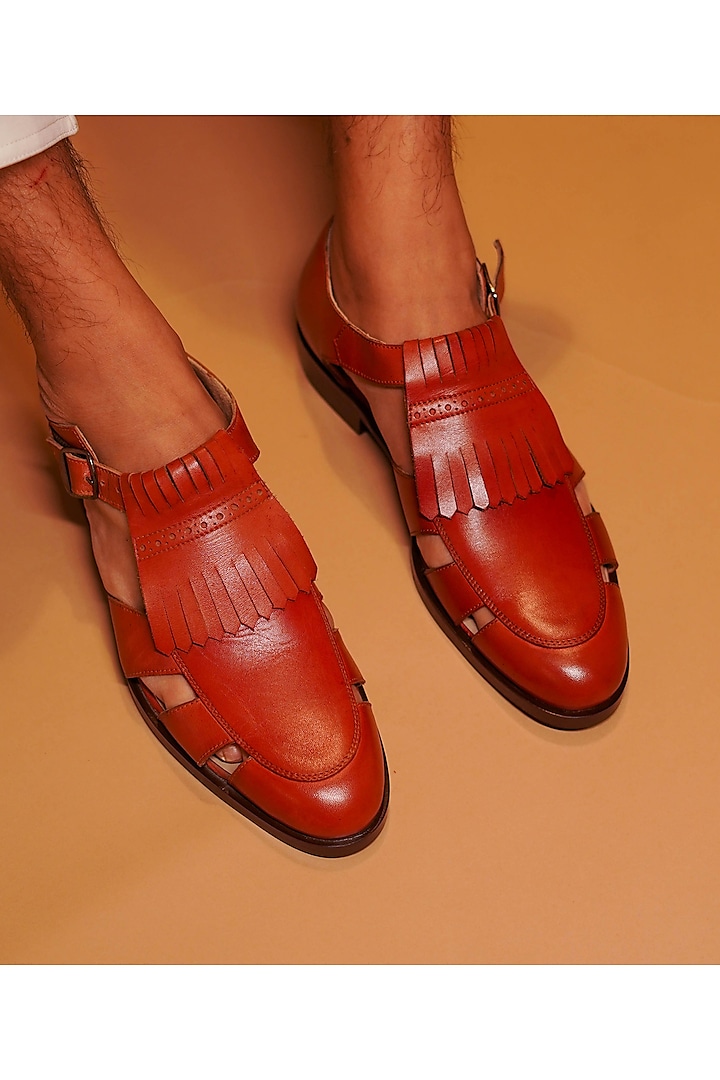 Tan Leather Peshawari by Dmodot at Pernia's Pop Up Shop