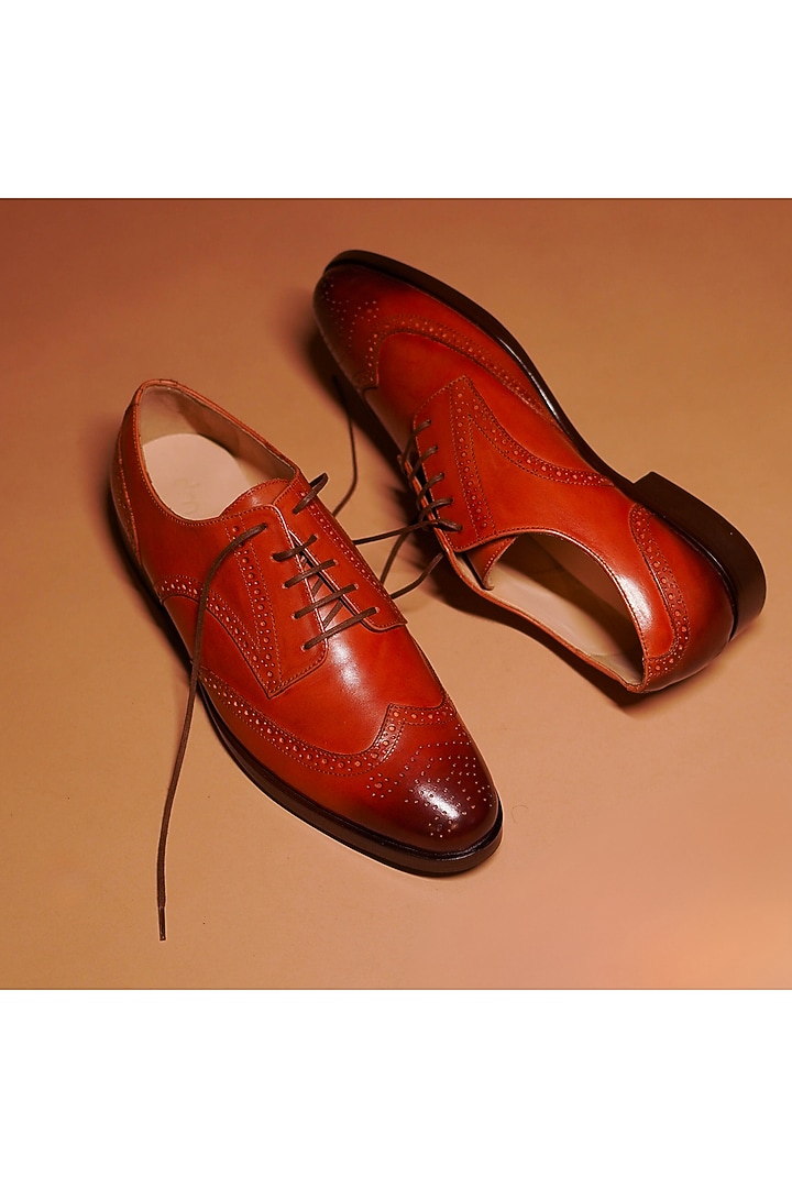 Tan Leather Brogues by Dmodot at Pernia's Pop Up Shop