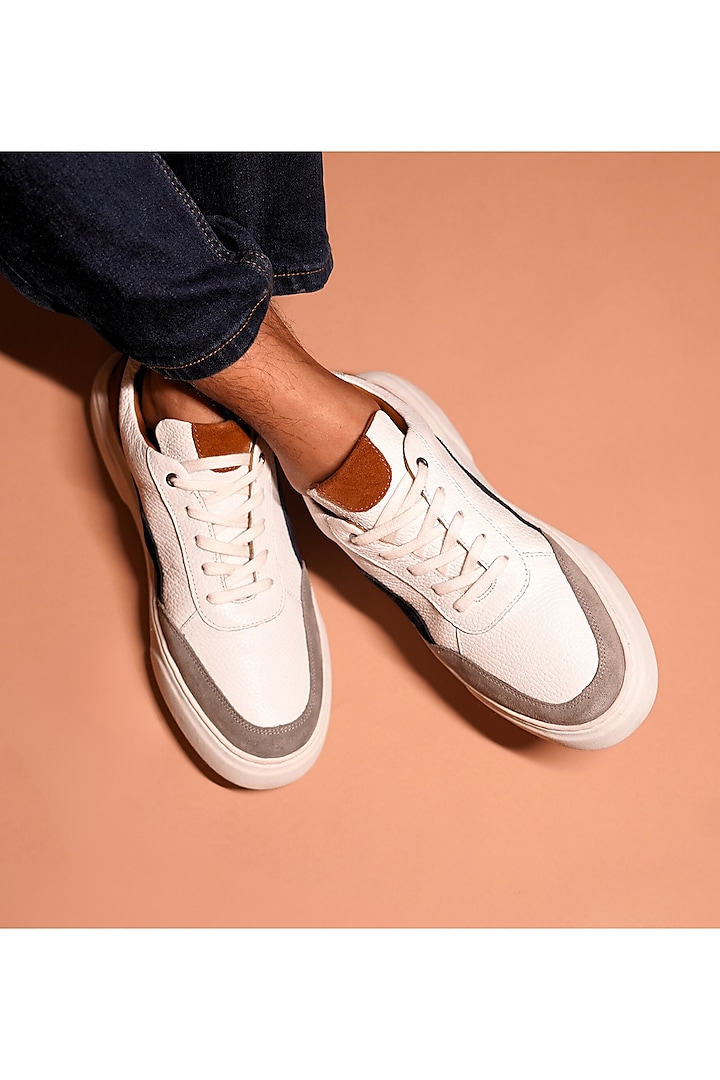 White & Grey Leather Sneakers by Dmodot