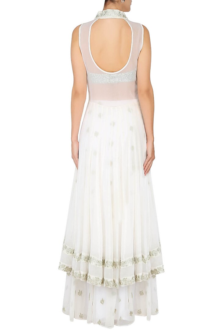 White floral embroidered jacket with bustier and panelled skirt available only at Pernia's Pop Up Shop.
