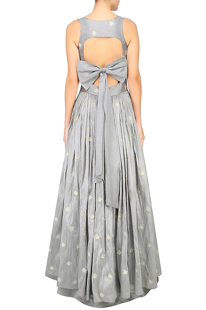 Grey rosette motifs embroidered voluminous gown available only at Pernia's Pop Up Shop.