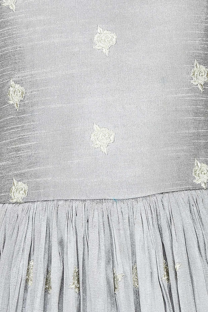Grey rosette motifs embroidered voluminous gown available only at Pernia's Pop Up Shop.