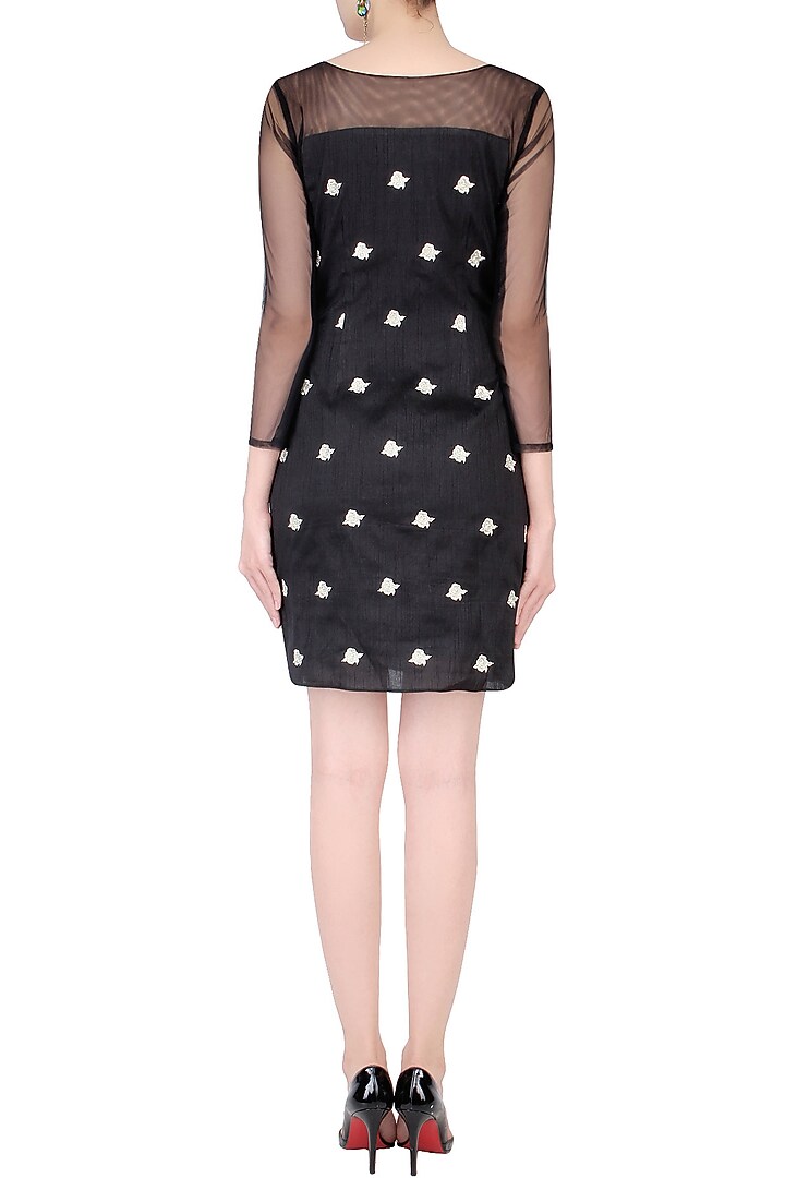 Black floral embroidered full sleeves dress available only at Pernia's Pop Up Shop.
