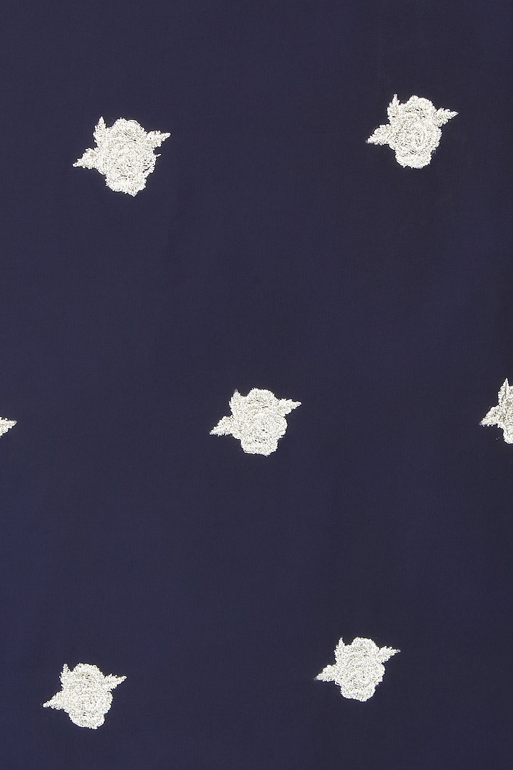 Blue floral embroidered dress with asymmetric cape available only at Pernia's Pop Up Shop.
