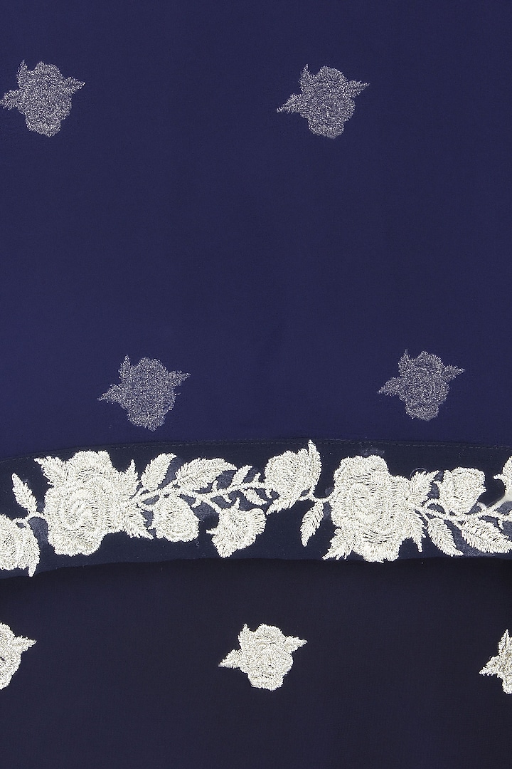 Blue floral embroidered dress with asymmetric cape available only at Pernia's Pop Up Shop.