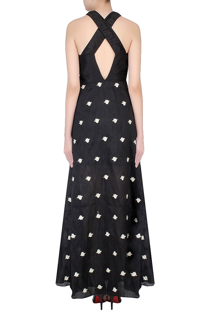 Black floral embroidered cross over gown available only at Pernia's Pop Up Shop.