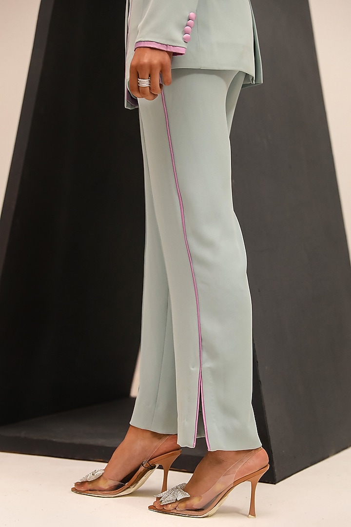 Blue & Lilac Summer Twill Asymmetrical Blazer Set by Label Deepika Nagpal at Pernia's Pop Up Shop