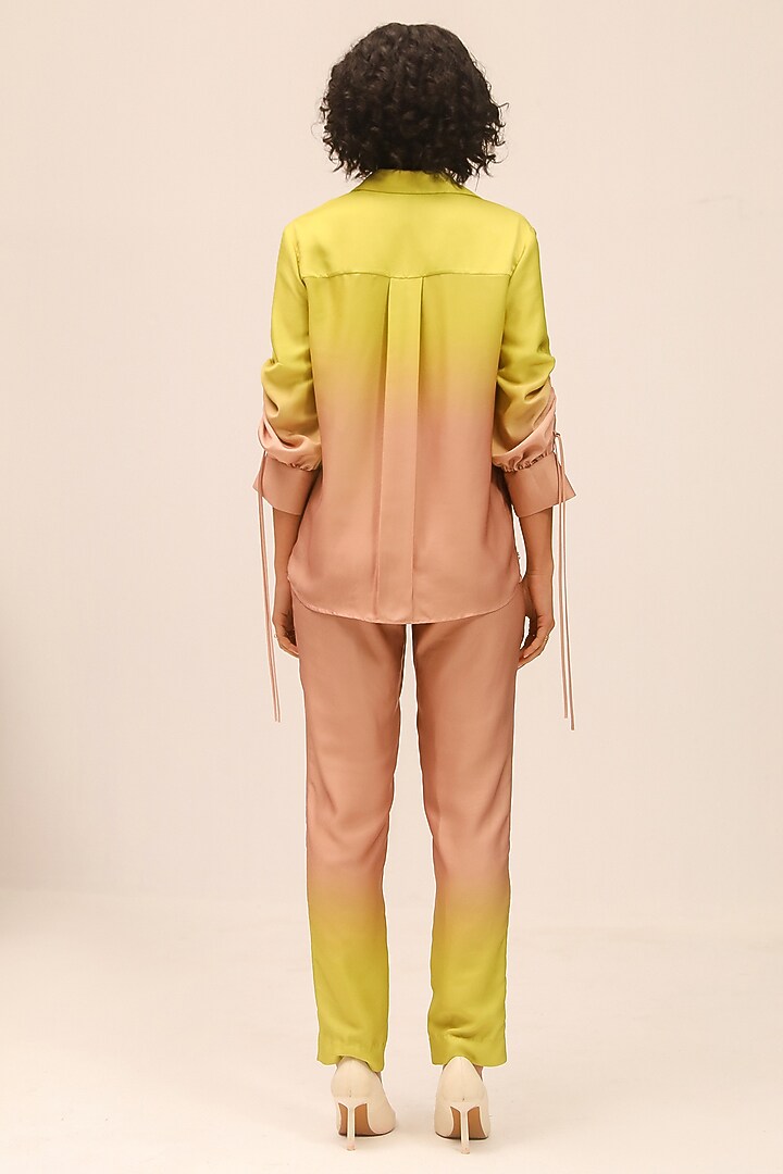 Green & Brown Brushed Satin Hand Embellished Co-Ord Set by Label Deepika Nagpal at Pernia's Pop Up Shop