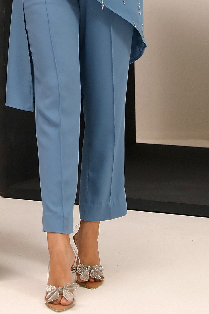 Blue Butter Crepe Embellished Co-Ord Set by Label Deepika Nagpal at Pernia's Pop Up Shop
