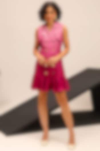 Pink Brushed Satin Double-Breasted Mini Tuxedo Dress by Label Deepika Nagpal