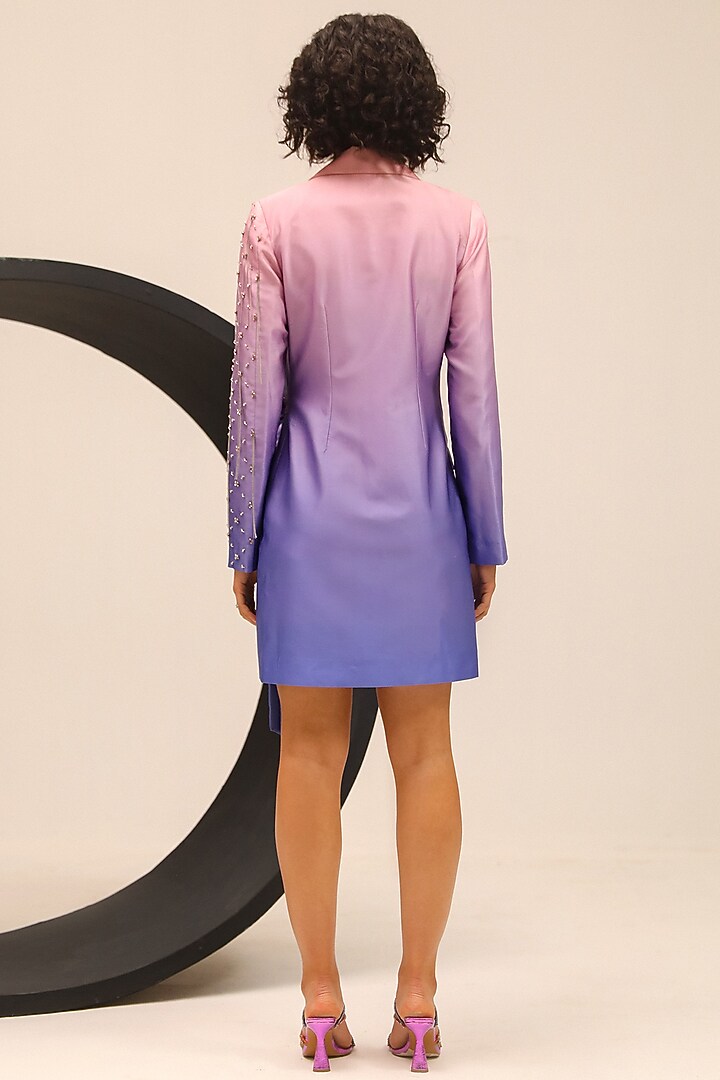 Purple Brushed Satin Double-Breasted Mini Blazer Summer Dress by Label Deepika Nagpal at Pernia's Pop Up Shop