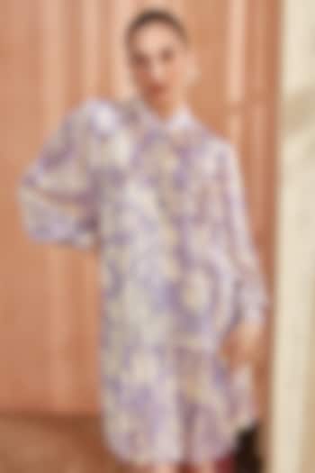 Lilac Pearl Chiffon Embellished Ruffled Dress by Label Deepika Nagpal