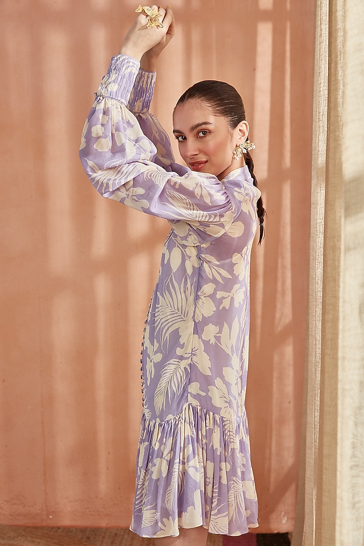Lilac Pearl Chiffon Embellished Ruffled Summer Dress by Label Deepika Nagpal at Pernia's Pop Up Shop