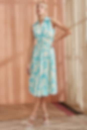 Ocean Blue Bemberg Lenzing Modal Flared Dress by Label Deepika Nagpal
