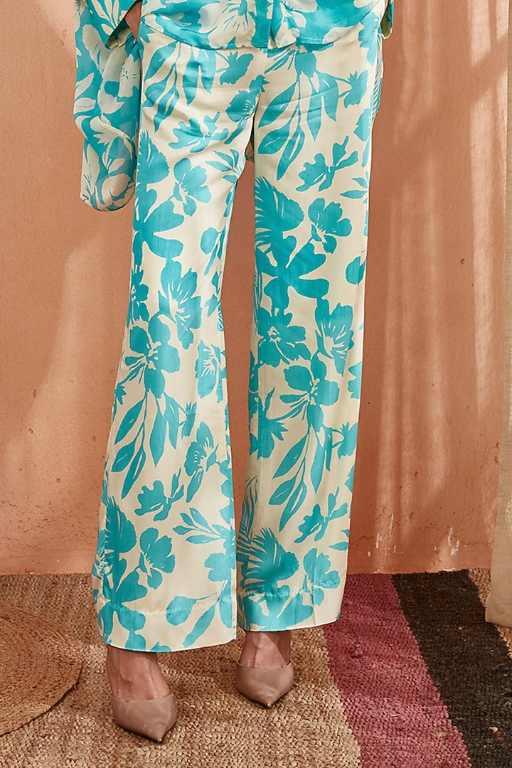 Ocean Blue Pearl Chiffon Asymmetrical Co-Ord Set by Label Deepika Nagpal at Pernia's Pop Up Shop