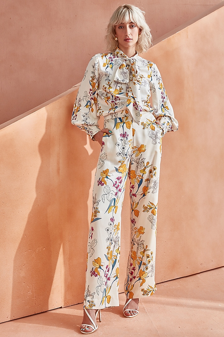 White & Tuscan Yellow Bemberg Lensing Modal Co-Ord Set by Label Deepika Nagpal at Pernia's Pop Up Shop