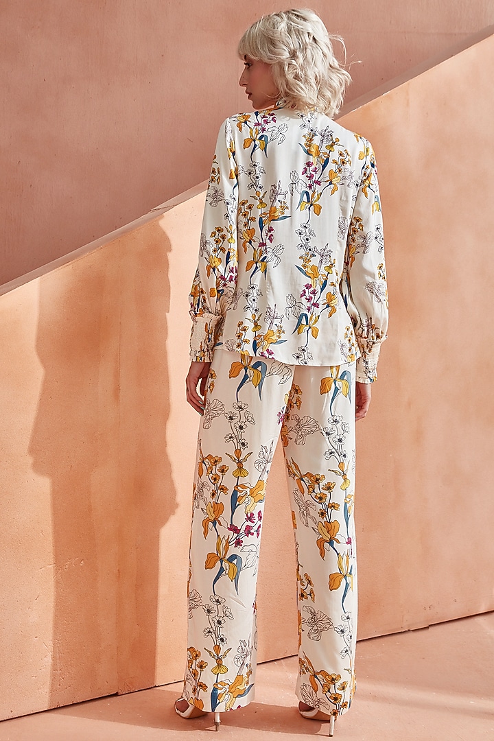 White & Tuscan Yellow Bemberg Lensing Modal Co-Ord Set by Label Deepika Nagpal at Pernia's Pop Up Shop