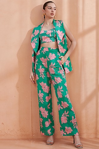 Shamrock Silk Linen Jacket Set by Label Deepika Nagpal