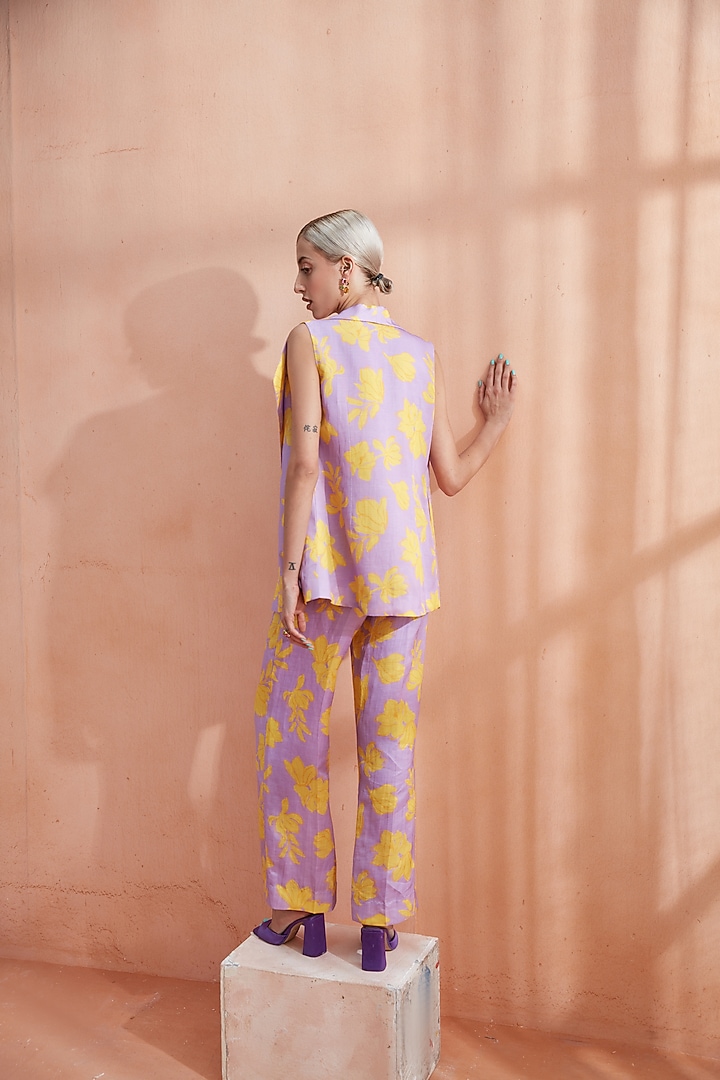 Lavender Silk Linen Jacket Set by Label Deepika Nagpal at Pernia's Pop Up Shop