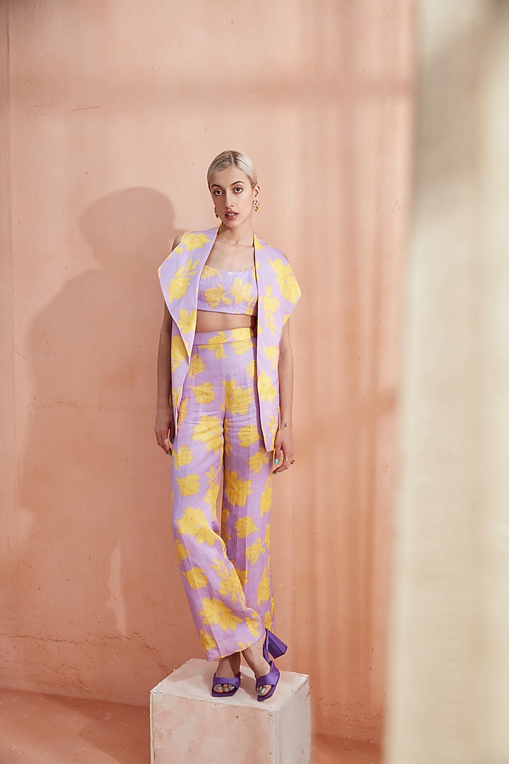 Lavender Silk Linen Jacket Set by Label Deepika Nagpal at Pernia's Pop Up Shop